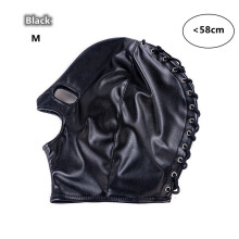 3 Colour Adjustable Leather Sexy Full Face Mask Toys with Open Mouth Hood Head Opening Balaclava Bondage Mask