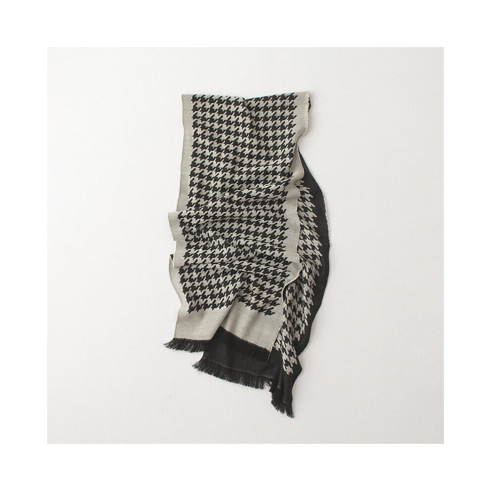 Winter Men Scarf Classical Houndstooth 100% Wool Neck Warmer Business Man Cashmere Scarves Bufandas 190*32 Cm-image-OPC-PBQQPXV-NEW