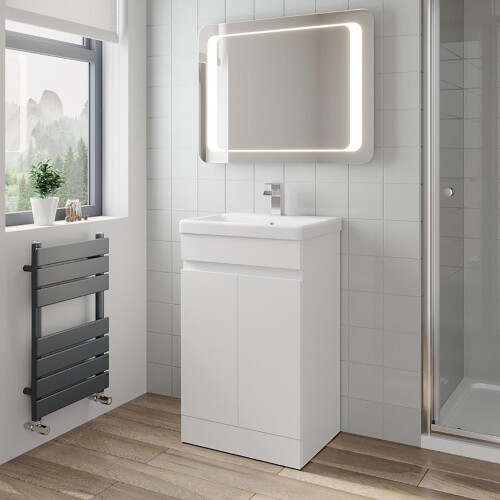 Artis Flat Pack Gloss White Free Standing Vanity Unit & Basin - Doors 500mm 1