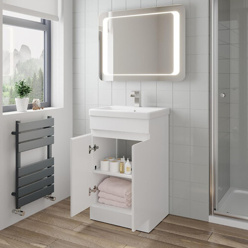 Artis Flat Pack Gloss White Free Standing Vanity Unit & Basin - Doors 500mm 2