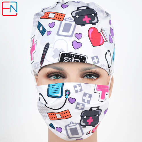 (Cap and mask White-M) scrub caps unisex scrub caps