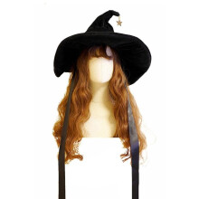 Adult Halloween Witch hat Cosplay Large Costume Velvet Pointed cap With string strap