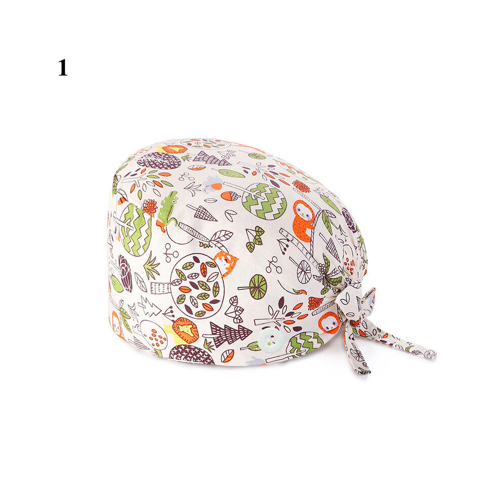 Floral Soft Hat Printing Nurse Sweat-Absorbent Head Wrap Towel Surgical Anti-Dirty Pure Cotton Cap With Button Scrub Cap 885657964505