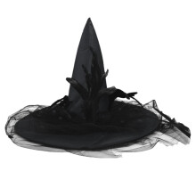 Retro Halloween Feather Pointed Wizard Hat Lace Carnival Hat Witch Hat Costume Props for Halloween Party Favor