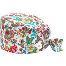 Women Men Scrubs Cap Cotton Nursing Hats with Buttons Anime Print Clinic Nurse Doctors Working Bouffant Surgicals Hat Adjustable