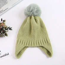 Solid Keep Warm Pompom Cap Children'S Hat Autumn Winter Boy Girl Beanie Earflaps Knitted Hat