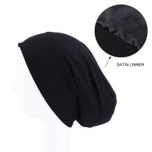 Bamboo Fiber Elastic Cotton Wide Brimmed Pullover Hat Lined with Satin Chemotherapy Hat Nightcap Hair Loss Hat