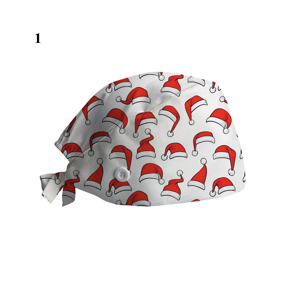1Pc Christmas Scrub Nurse Hat Floral Bouffant Sanitary Cap With Sweatband Cartoon Printing Nursing Caps Scrub Cap Christmas Hat 885657968862