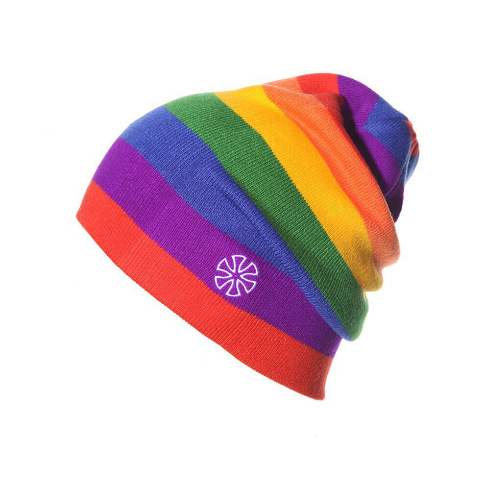Winter Rainbow Striped Warm Knitted Hat Without Brim Winter Ski Hat Men and Women Warm Elastic Hat-image-OPC-PBQQRPM-NEW