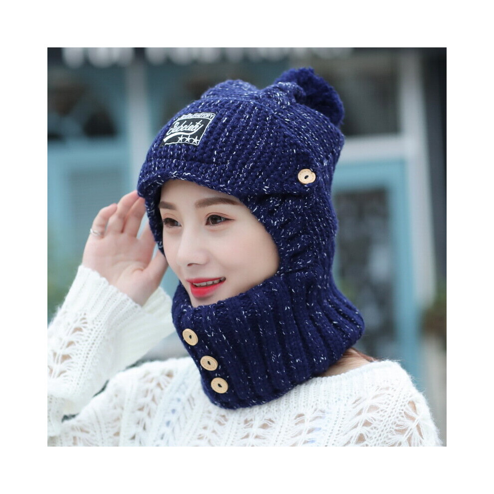Women Wool Knitted Hat Ski Hat Sets Windproof Winter Outdoor Knit Thick Siamese Scarf Collar Warm Keep Face Warmer Beanies Hat-image-OPC-PBQQRXY-NEW