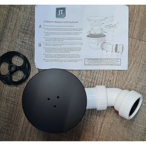 JT90 BLACK 90mm Shower Tray Waste Trap Fast Flow Easy Clean Just Trays FW90 on OnBuy