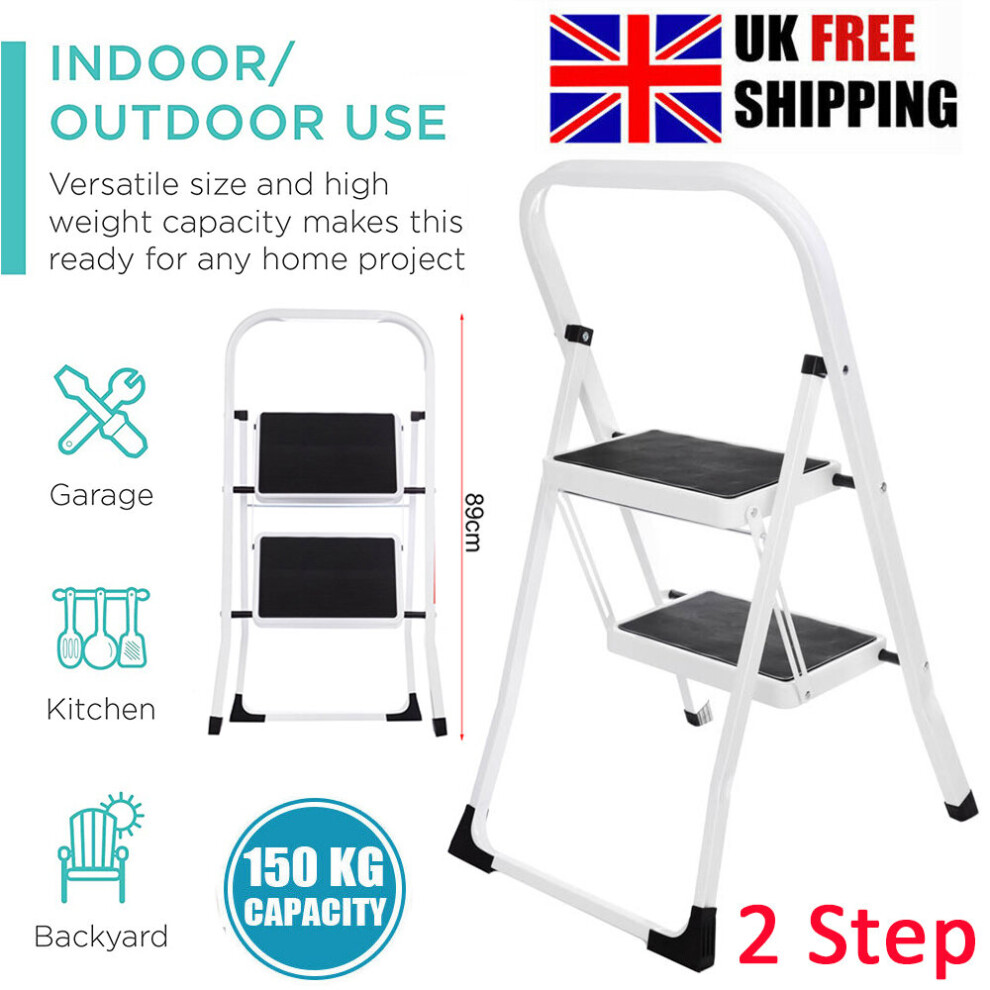 (2 Step) Portable Non-Slip 2-3 Steps Folding Ladder Lightweight Stool Iron Ladder