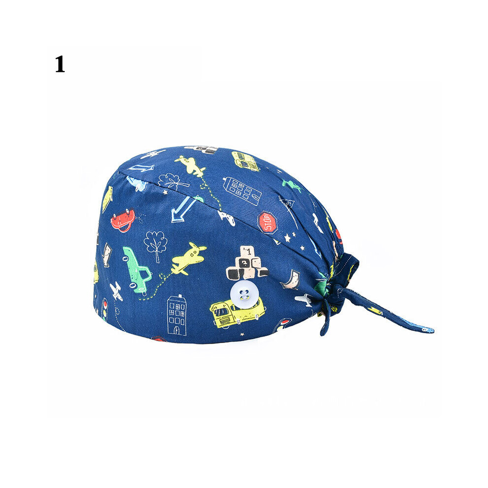 Adjustable Doctor Surgical Hat Nurse Floral Pure Cotton Buckle Baotou Cap Sweat-Absorbent Printing Doctor Elastic Hat 885657975051
