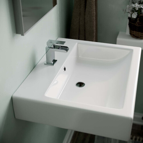 NES Home Lomond 570mm Wall Hung Rectangle Basin White 2