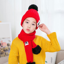 Winter Scarf Hats For Kids Warmer Knitted Beanies Cap Star Print Children Fleece Hat Neck Scarf Pompom Hats For Boy Girls