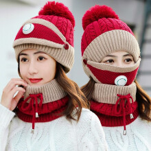 Winter Cycling Hat Women 3 Piece Warm Wool Beanies Skullies Hats With Mask Collar Bib Female Velvet Thick Anti- Knit Caps