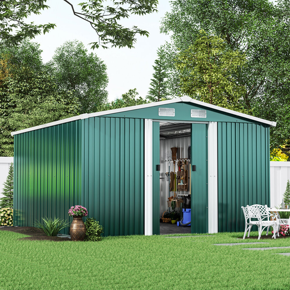 12FT x 10FT Garden Shed Metal Steel Outdoor Tool Storage Large Container w/ Base