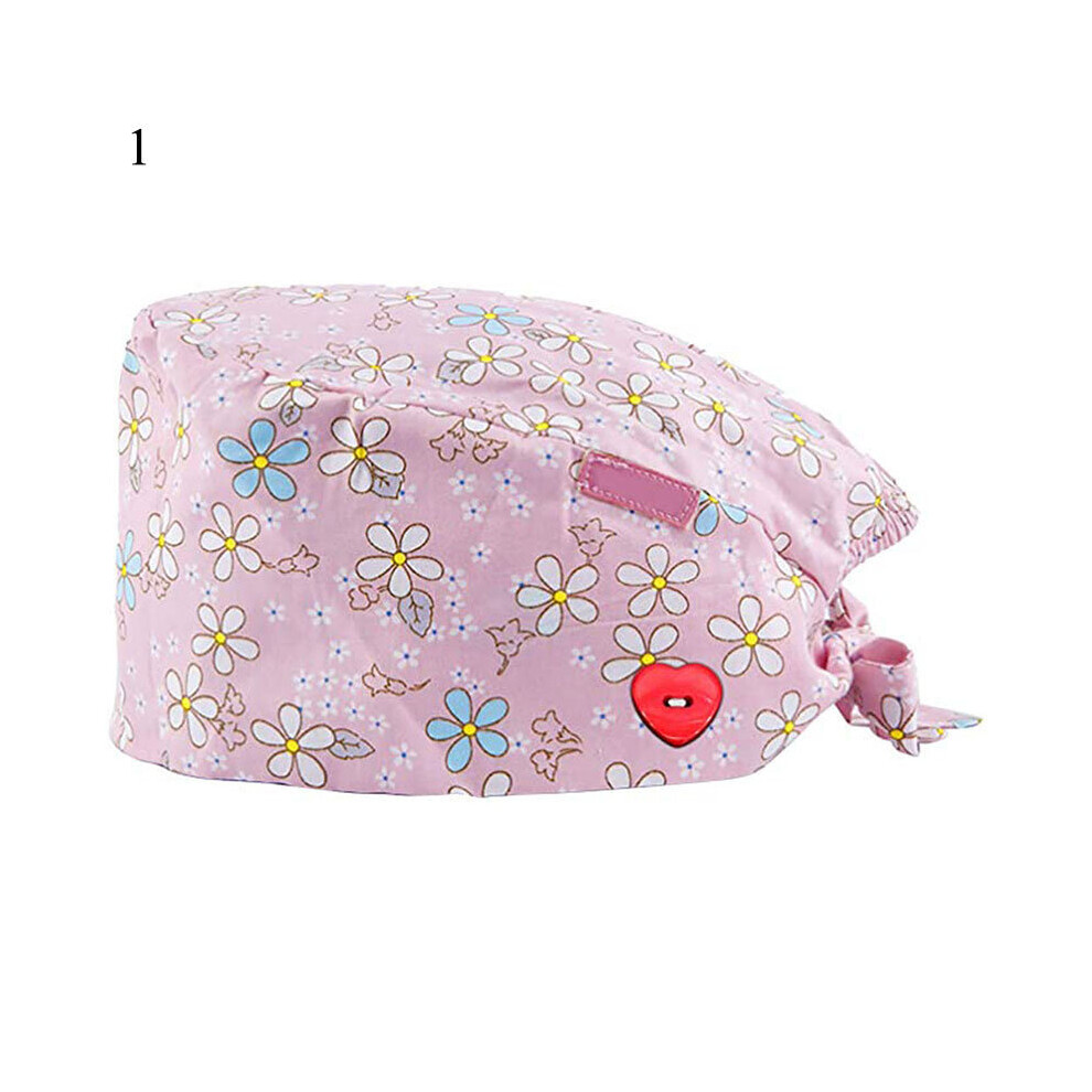 1Pc Scrub Nurse Hat Surgical Caps Floral Bouffant Sanitary Cap With Sweatband Cartoon Printing Nursing Caps Pure Cotton Cap 885657985999