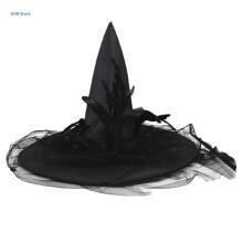 Creative Lace Pointed Halloween Hat Costume Cosplay Hat Witch Hat with Feather for Fancy Dress Party Decoration