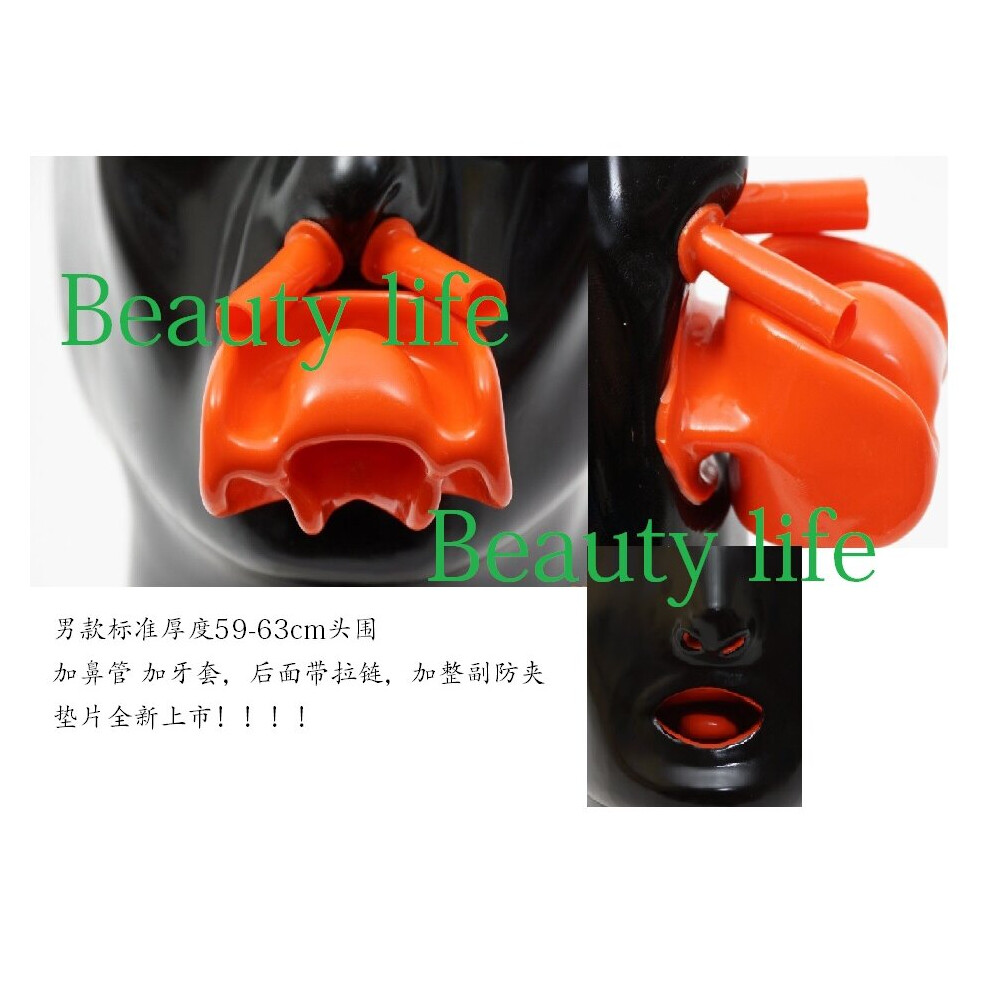 (black mask Red gags Black-men face) Latex hats 3D hoods latex mask w red mouth facing sheath Lining zipper
