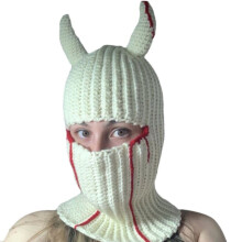(White-S) Rabbit Balaclava Beanie Crochet Knitted Hat Skullies Beanie Long Ear Hat Bunny Hat Rabbit Ears Hat Winter Warm Funny Hat