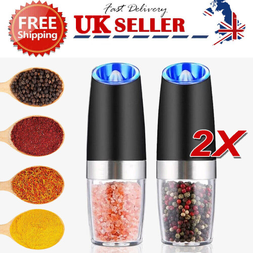 2PCS Electric Salt And Pepper Grinder Set Coarseness Gravity Sensor UK