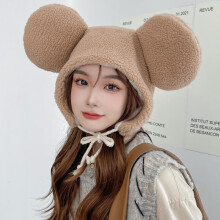 (khaki White-fit 3 10 years old) Women Hat with Big Ears Winter Caps for Women Fleece Beanies for Big Girls Outdoor Kids Hats for Girls Warm Children Cap