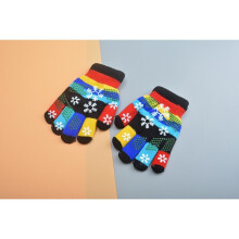 (Black-1 4 years old One Size) Children GlovesFive-finger Baby CuteColorful Snowflakes Double-layer Thick Warm Children for Boys and Girls In Autumn and Winter