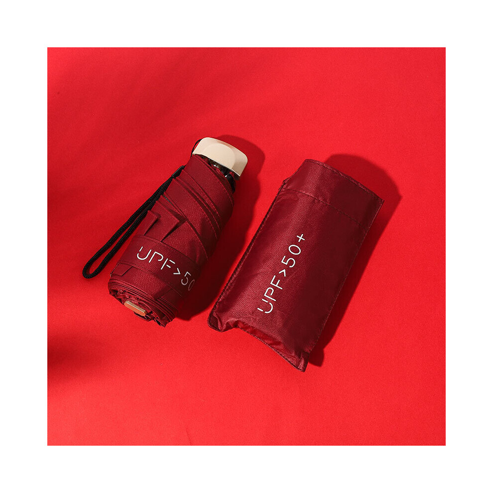 (Wine Red) Mini Pocket Folding Umbrella UV Protection Rain
