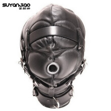PU Leather Bondage BDSM Hood Adjustable Sexy Bondage Restraints Harness Head Mask Blindfold Halloween Cosplay Mask Hood