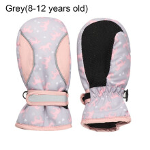 (Grey White-3 5 years old 2) Children's Ski Gloves Winter Snow Warm Gloves Boy Girls Ski Snowboard Long-sleeved Mitten Waterproof Thicken Winter Keep Warm