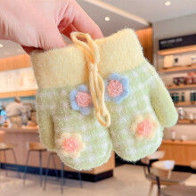 Baby Girls Sweet Knitted Plush Plaid Flower Gloves Boys Children Lovely Soft Outdoor Warm Gloves Kids Halterneck Mitten