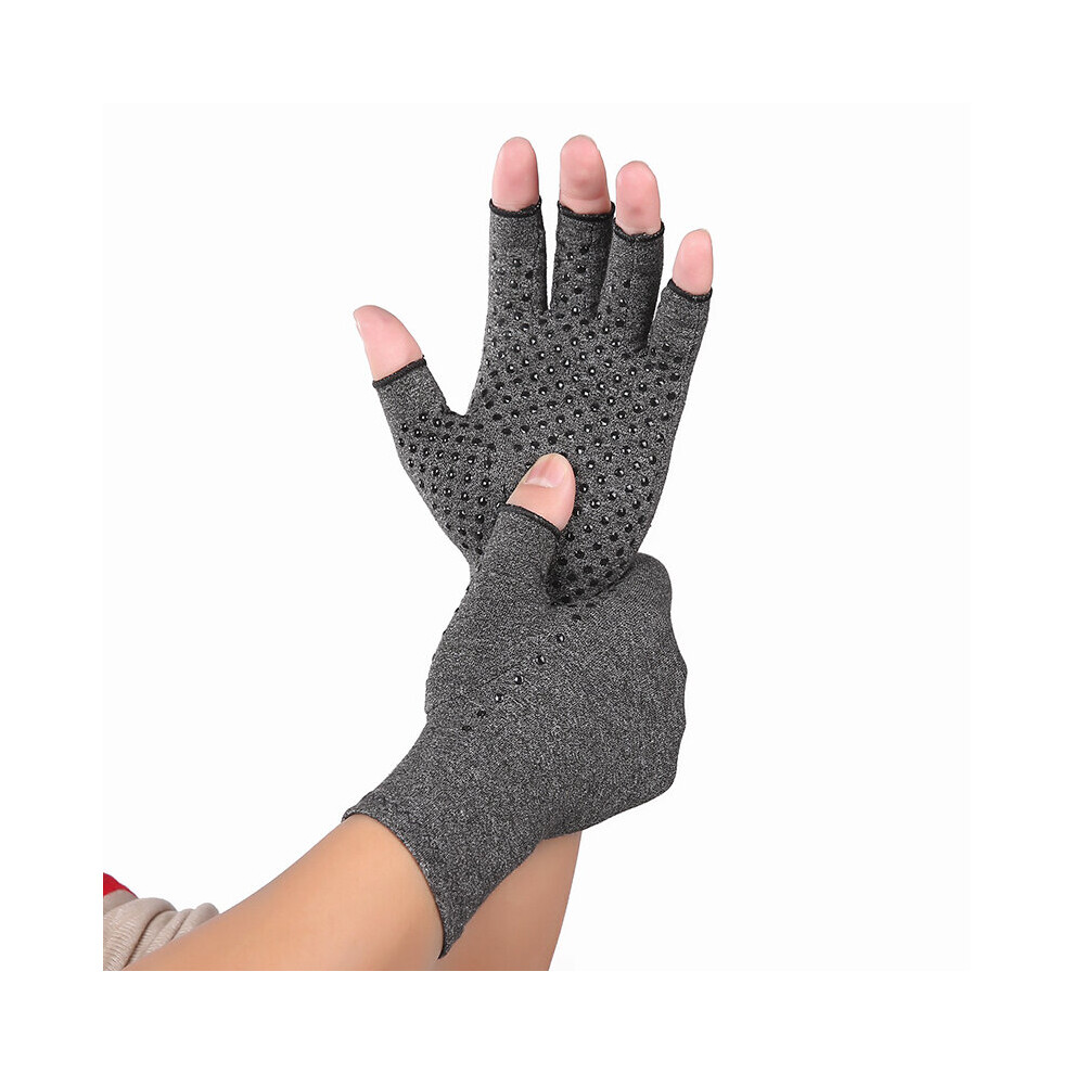 (grey White-L) 1 Pair arthritis gloves woman Rheumatoid Arthritis Magnetic Compression Gloves Pain Relief Hand Gloves Therapy Fingers Glove