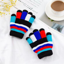 Winter kindergarten double-layer thickening chromatic stripe knitting children warm gloves JT-17
