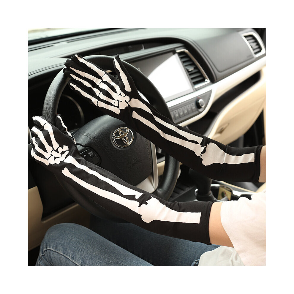 Halloween Skull Arm Cover Cosplay Grimace Show Gothic Skeleton Pattern Unisex Full Finger Bicycle Motorcycle Racing Riding Glove Multicoloured 885658016487