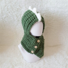 Kid Dinosaur Hat Children Eleka Knitted Cap Boy Girl Neckchief Tubular Scarf 3 Buttons Loop Shawl and Beanie Set YG603