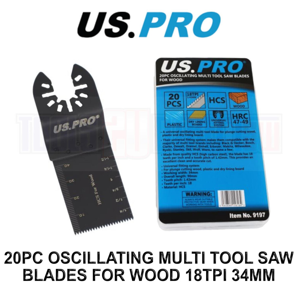 US PRO TOOLS 20pc Oscillating Multi Tool Saw Blades For Wood 18tpi 34mm 9197