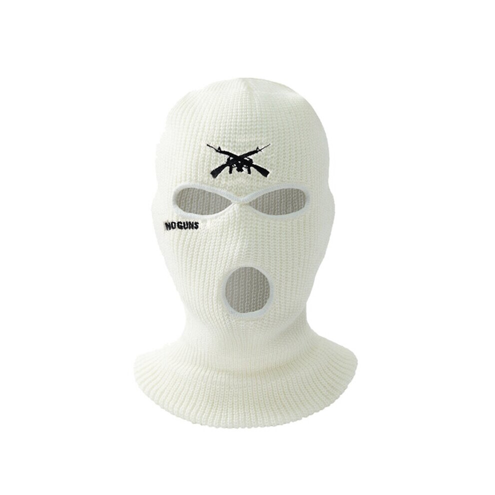 Balaclava Face Mask Motorcycle Face Shield Embroidery Ski Mask Cold-Proof Full Face Mask Cosplay Gangster Mask White 885658029777