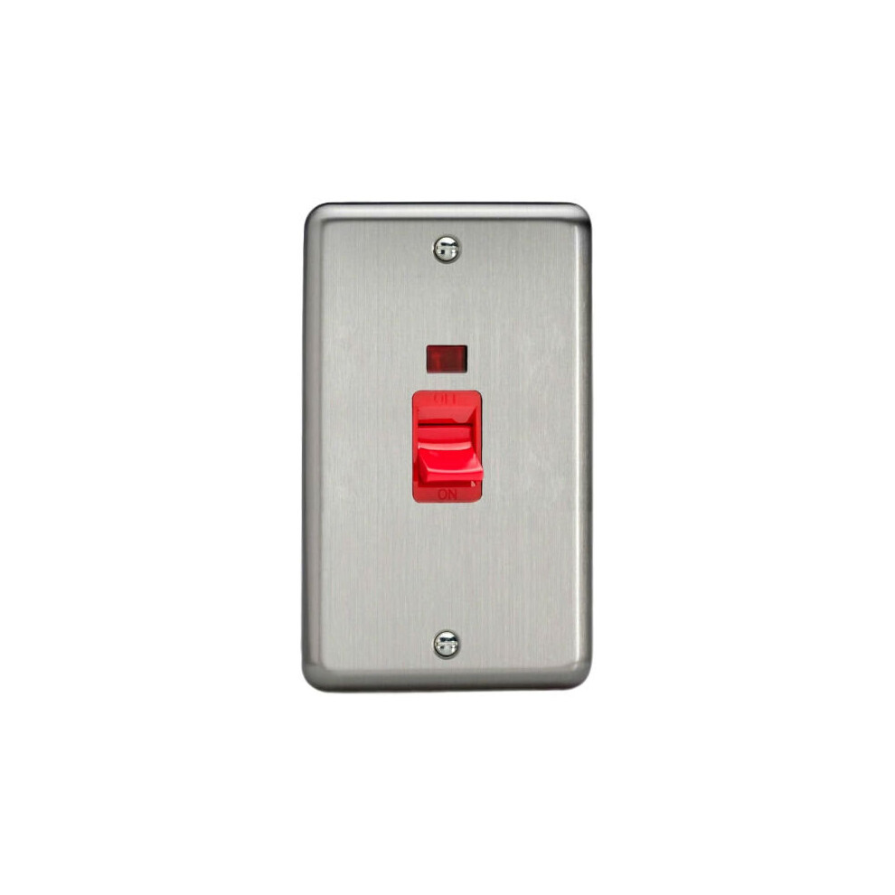 Varilight Double Pole Switch + Neon 45A 2G Matt Chrome Black Inserts 5021575830354