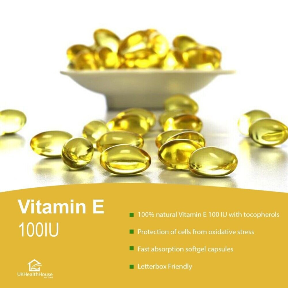 Vitamin E 100IU - 60 Capsules Anti-Oxidant - Strong Hair Nails Immune