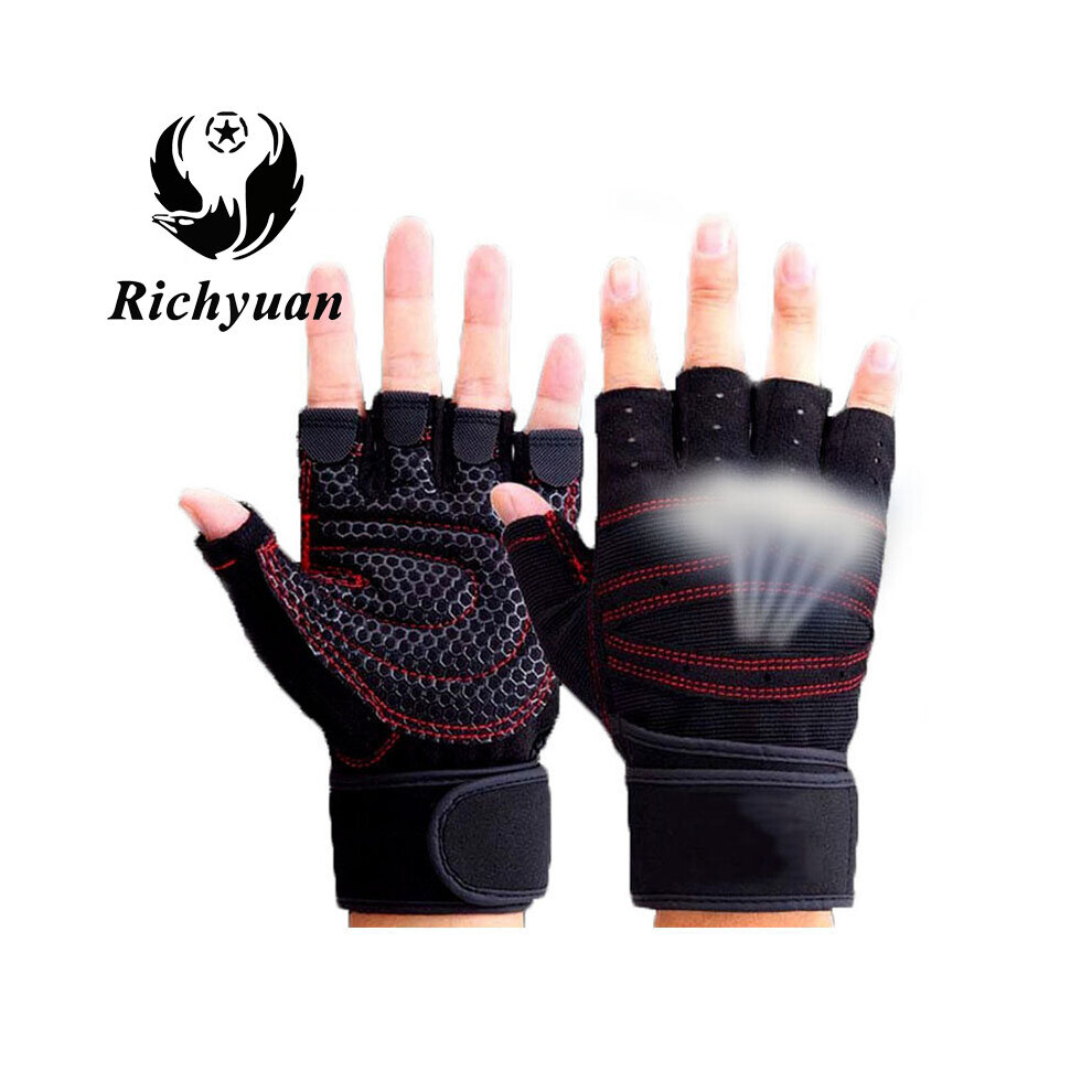 (black-M) Gym Gloves Body Building Weight Lifting Gloves Men Women Exercise Protect Wrist Training Fitness Gloves-image-OPC-PBQRB25-NEW