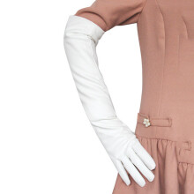 (White-S) Leather Gloves Women Arm Sleeve Winter Lady Long Mittens Female Sexy Style Red Clubwear Hip Hop