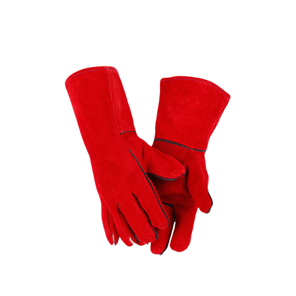 Leather Gloves Dark Red Fireplace Stove Cleaning Gloves Welds Seams Long-Lined Welding Glove Are Extremely Warm 885658042417