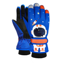 (blue Auburn-XL) Children Cartoon Space Astronaut Winter Warm Ski Gloves kids Snowmobile Skiing Snowboard Gloves Waterproof Gloves for boys