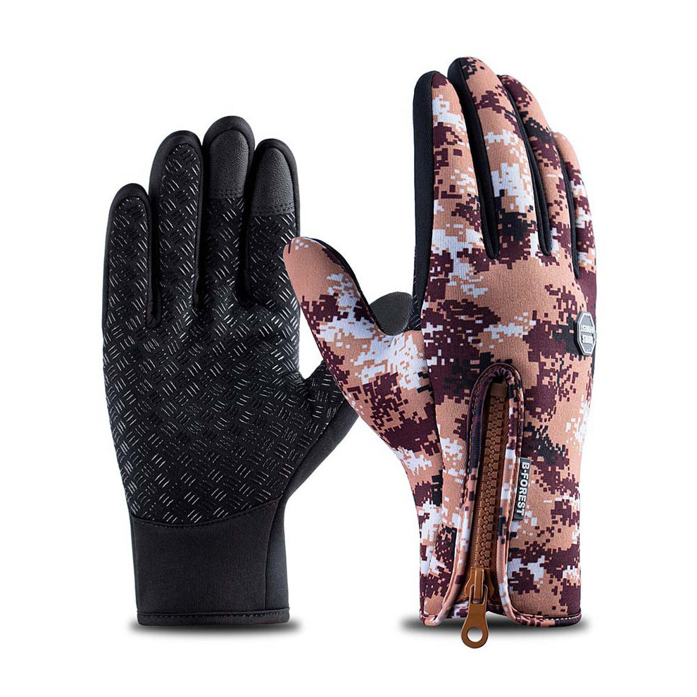 (Coffee Gray-L) Winter Cycling Gloves Bicycle Warm Touchscreen Full Finger Gloves Waterproof Outdoor Bike Skiing Motorcycle Riding Brown,Multicoloured 885658049416