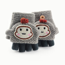 Children's Winter Half Finger Flip Gloves Boys Girls Outdoor Warm Thicken Knitted Mittens Baby Cartoon Pink Gloves 1-3T