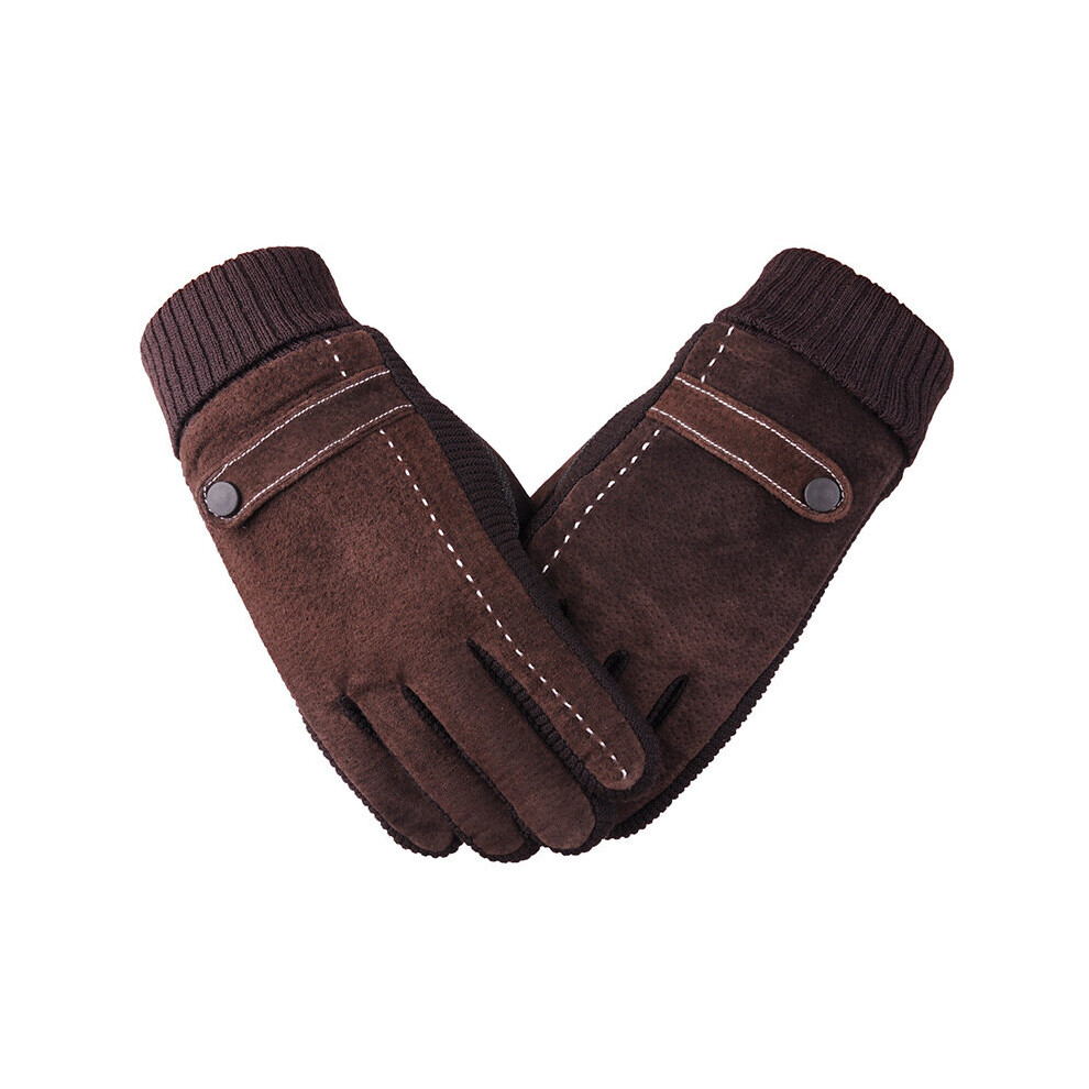 Leather Gloves Pigskin Gloves Men's Cycling Motorcycle Cold-Proof Warm Gloves Winter Thickened Cotton Gloves Multicoloured 885658057237