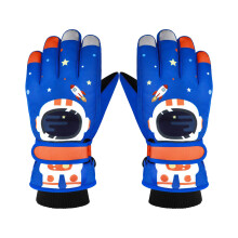 (Blue White-M) Winter Warm Cartoon Children's Windproof Waterproof Ski Gloves Outdoor Winter Snow Gloves Plus Velvet Thick Gloves