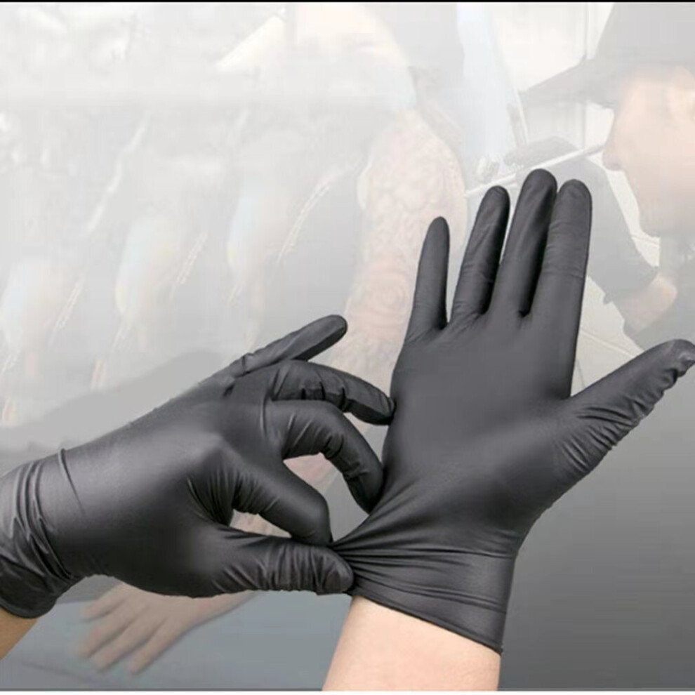 (Black 100Pcs White-M) Disposable Chemical Resistant Rubber Nitrile Latex Work Housework Kitchen Home Cleaning Car Repair Tattoo Car Wash Gloves 885658056988