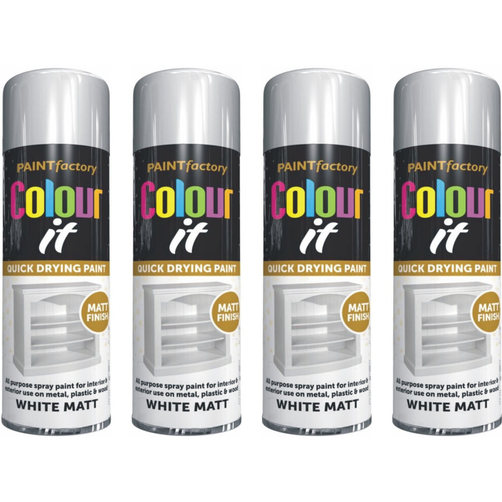 4 x 250ML White Matt Spray AllPurpose Aerosol Spray Metal Wood Plastic